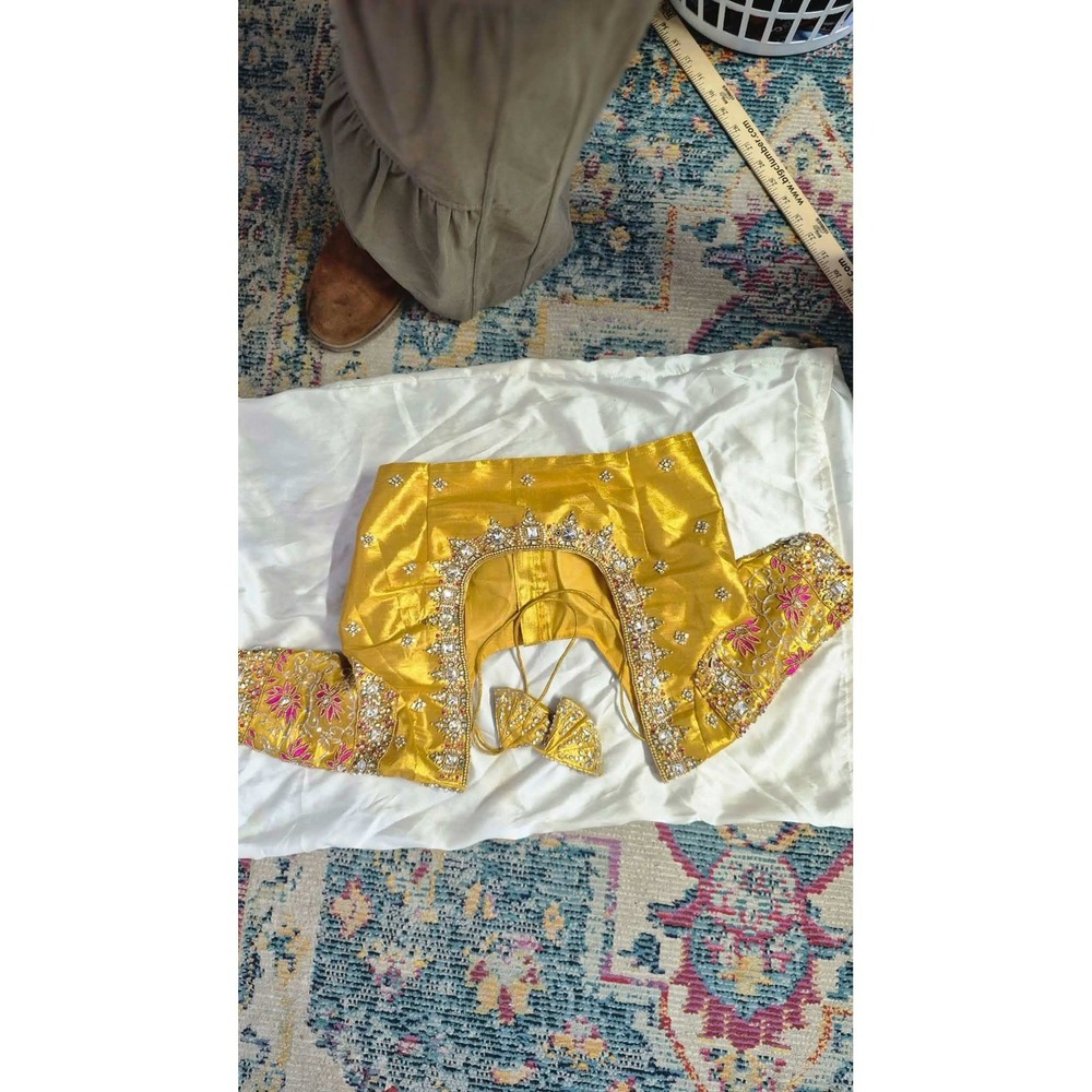 Vintage Silk Embroidered Saree BGold Lehenga Choli Top‎ Hand Beaded Bridal - Picture 13 of 16